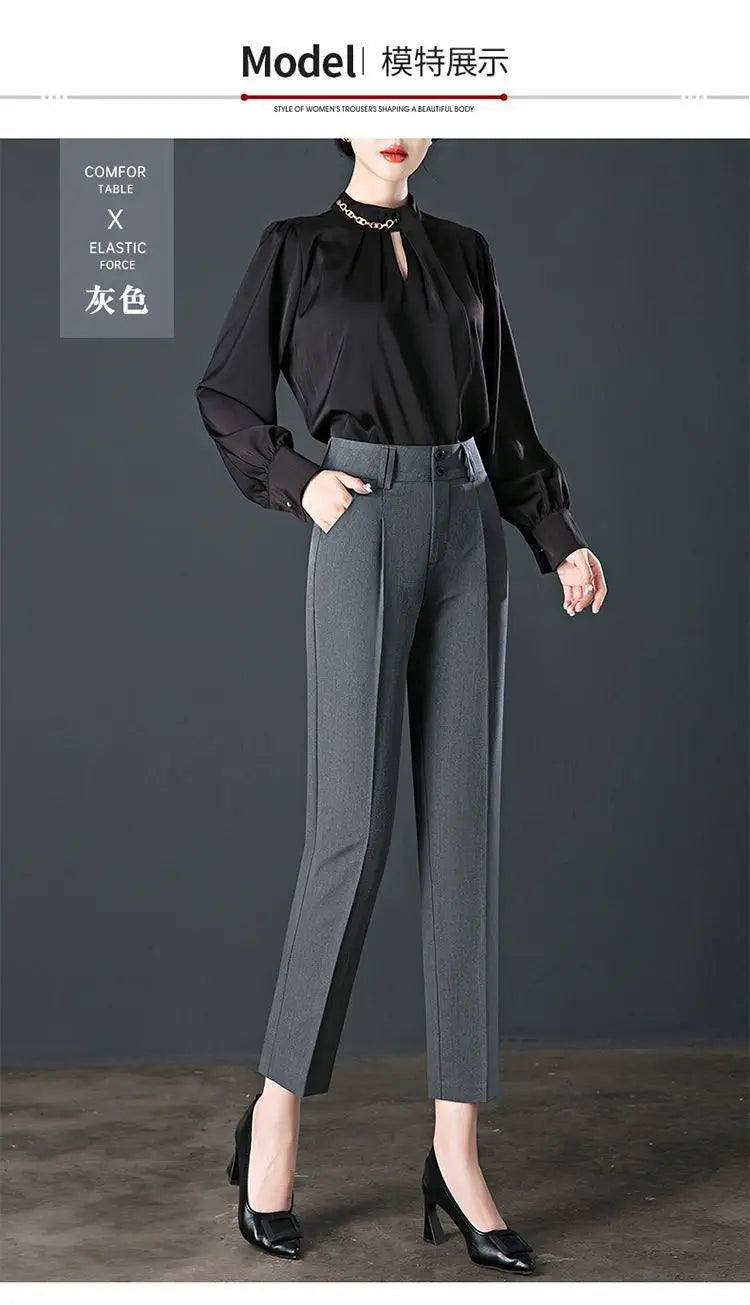 Co brandy Office Lady Fashion Slim Pencil Pants Spring Autumn New Women High Waist Elastic Solid Pocket Straight Korean Casual Trousers