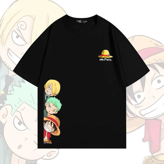 Co Brandy Japanese anime One Piece Luffy series printed men's and women's T-shirt trend comfortable thick round neck short sleeve T-shirt