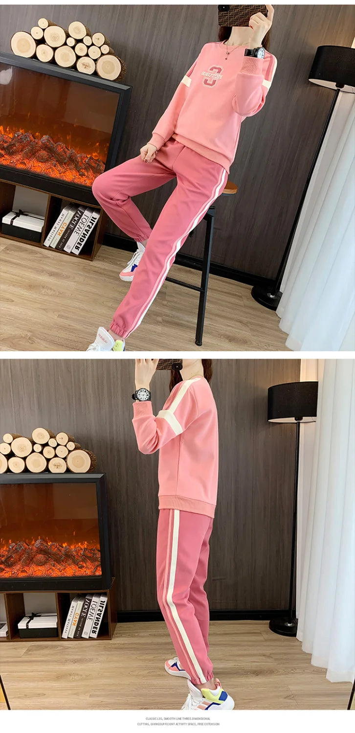 Co brandy High End Pure Cotton Casual Suit for Women's Spring and Autumn Thin 2025 Round Neck Oversized Running Suit Two Piece Set pant Set