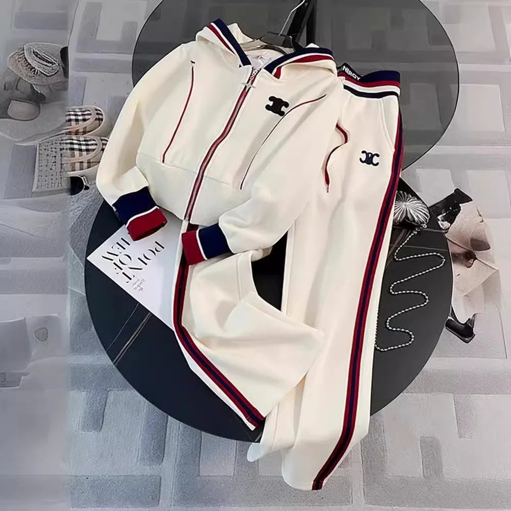 Co brandy High End Leisure Sports Suit for Women's Spring 2025 New Fashionable Hooded Sweatshirt Straight Leg Pants Two-piece Set pant Sets