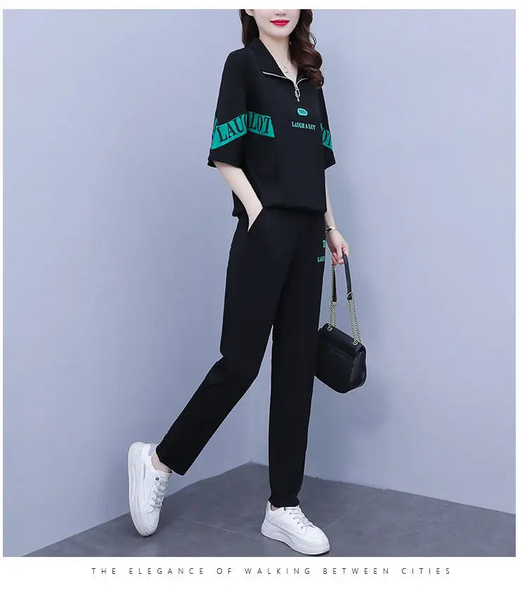 Co brandy Women's Summer Casual Sportswear Set, Korean Version, Fashionable Loose Fitting Two-piece Set Sets Womens 2 Piece