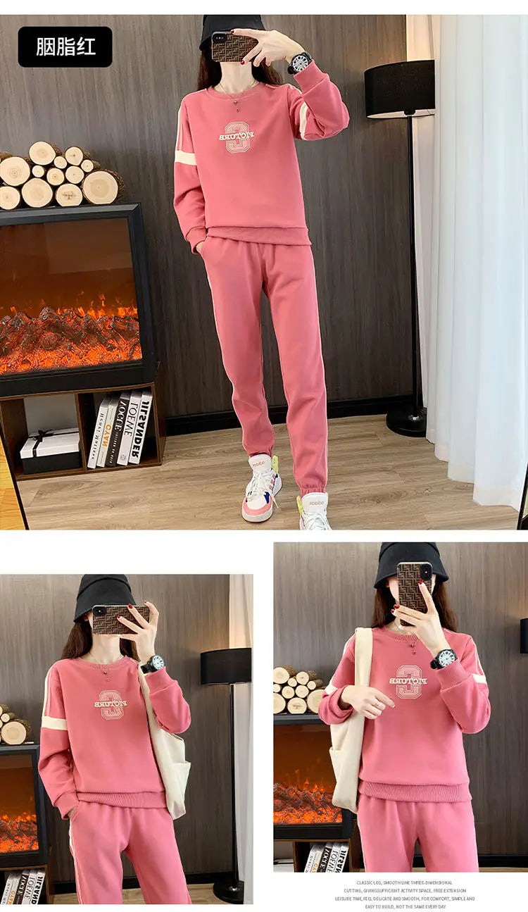 Co brandy High End Pure Cotton Casual Suit for Women's Spring and Autumn Thin 2025 Round Neck Oversized Running Suit Two Piece Set pant Set