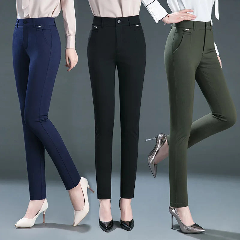 Co brandy Multiple Pockets Clothes Straight Leg Pants Elegant Woman Dress Pants Women's Stretch Casual Trousers Clothing