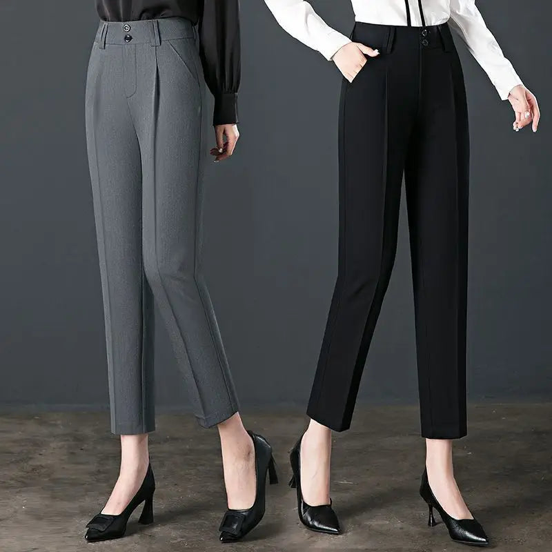 Co brandy Office Lady Fashion Slim Pencil Pants Spring Autumn New Women High Waist Elastic Solid Pocket Straight Korean Casual Trousers