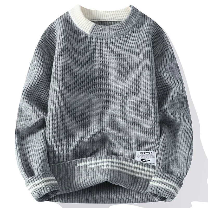 Co brandy Men Retro Color Collision Twist Sweater Loose Fit Round Neck Knit Jumper Pullover Autumn Winter Casual 4 Colors Knitted Sweaters