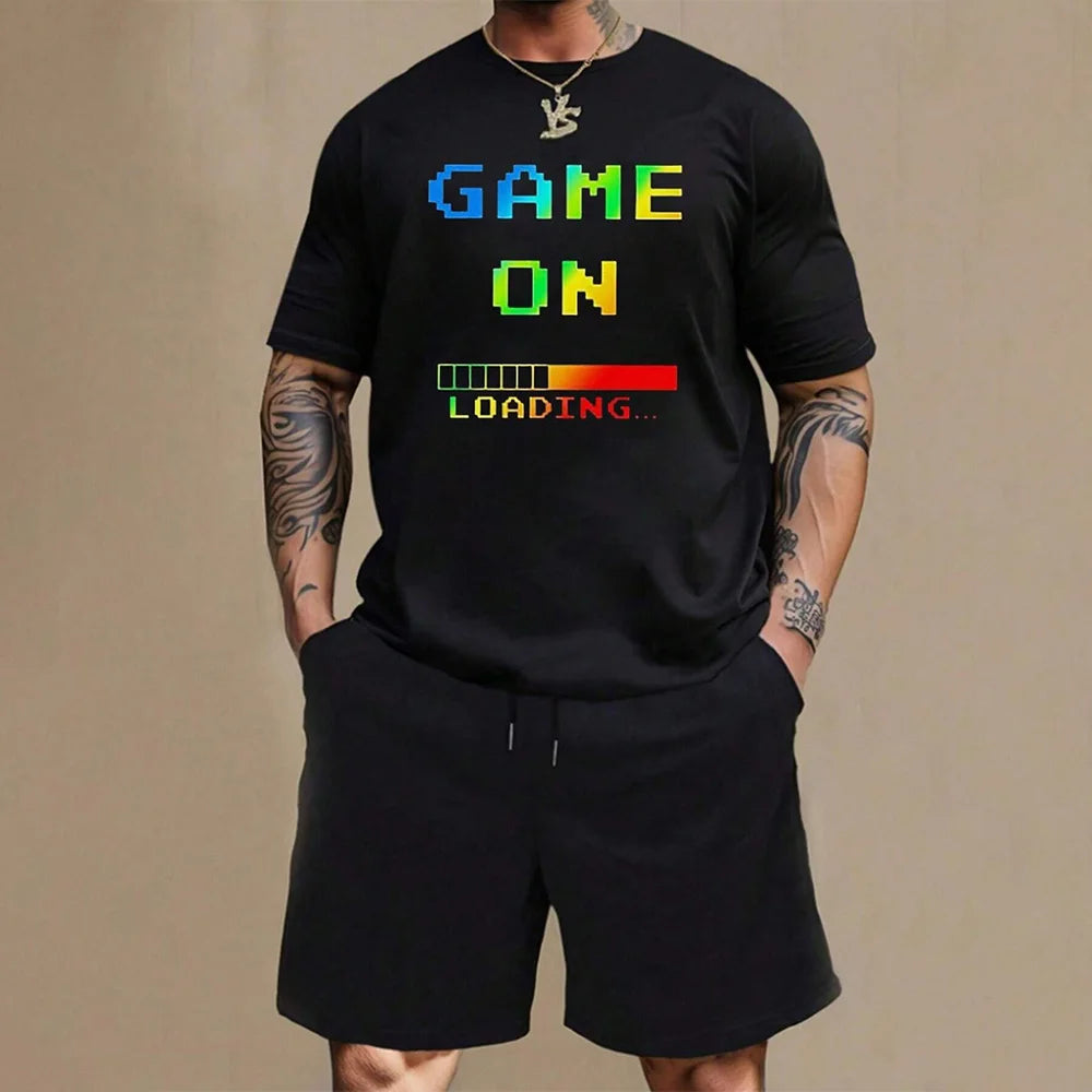 Co brandy Men's T-shirt And Shorts 2-piece Set Plus Size Men's Clothing Fashion Letter Printed Short Sleeve T Shirt Set Drawstring Shorts