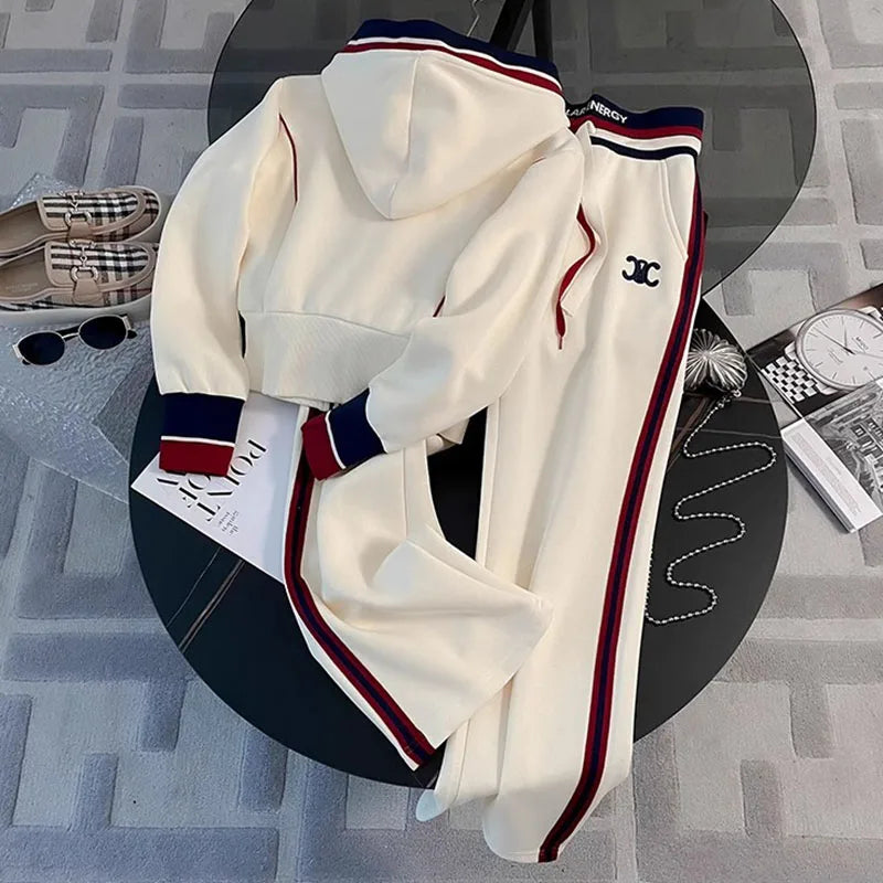 Co brandy High End Leisure Sports Suit for Women's Spring 2025 New Fashionable Hooded Sweatshirt Straight Leg Pants Two-piece Set pant Sets