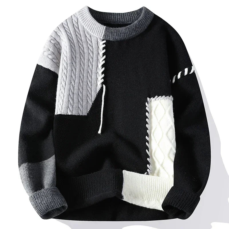 Co brandy 2025 Autumn Winter Warm Sweaters Patchwork Pullovers Korean Style Round Neck Knitted Sweater Men Women Fashion Knitwear