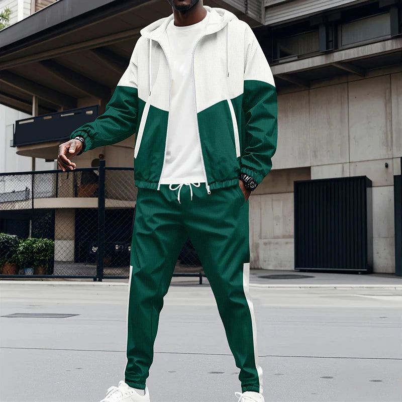 Co brandy Fashion Patchwork Tracksuits Men's Long Sleeve Hooded Jacket And Pants Two Piece Sets Spring Casual Loose Outfits Men Sports Suit