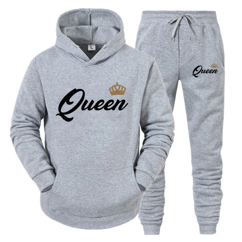 Co brandy Couple Sportwear 2025 Fashion Set KING QUEEN Printed Lover Hooded Suits Hoodie and Pants 2pcs Set Streetwear Men Women Clothing