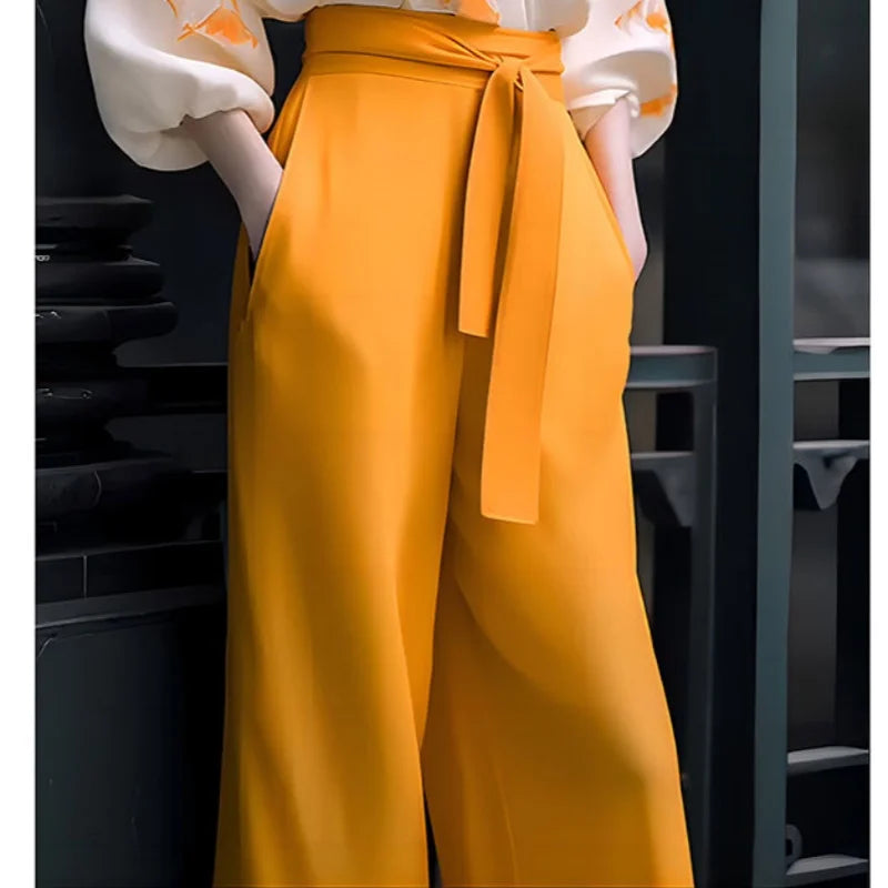 Co brandy 2025 Early Spring and Autumn New Maillard Fashion New Chinese Retro High End Slimming and Meat Covering Shirt Wide Leg Pants Set