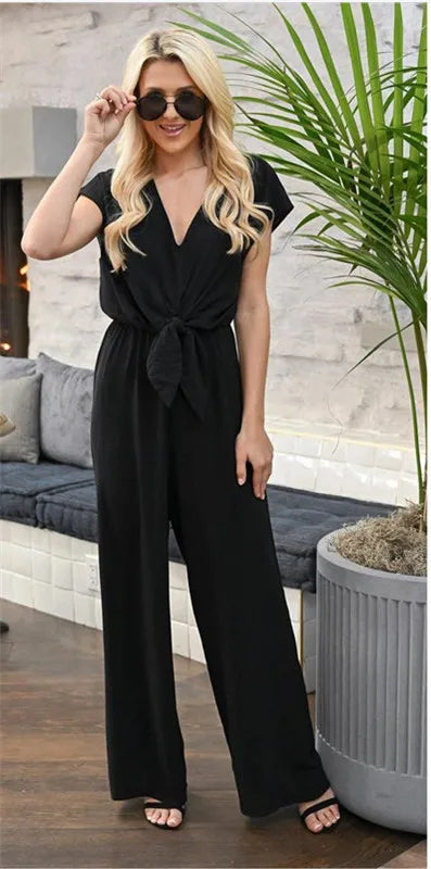 Co brandy Elegant Off-Shoulder Ruffle Jumpsuit Sleeveless High Waist Wide Leg Romper Casual Summer Beach Party  Outfit