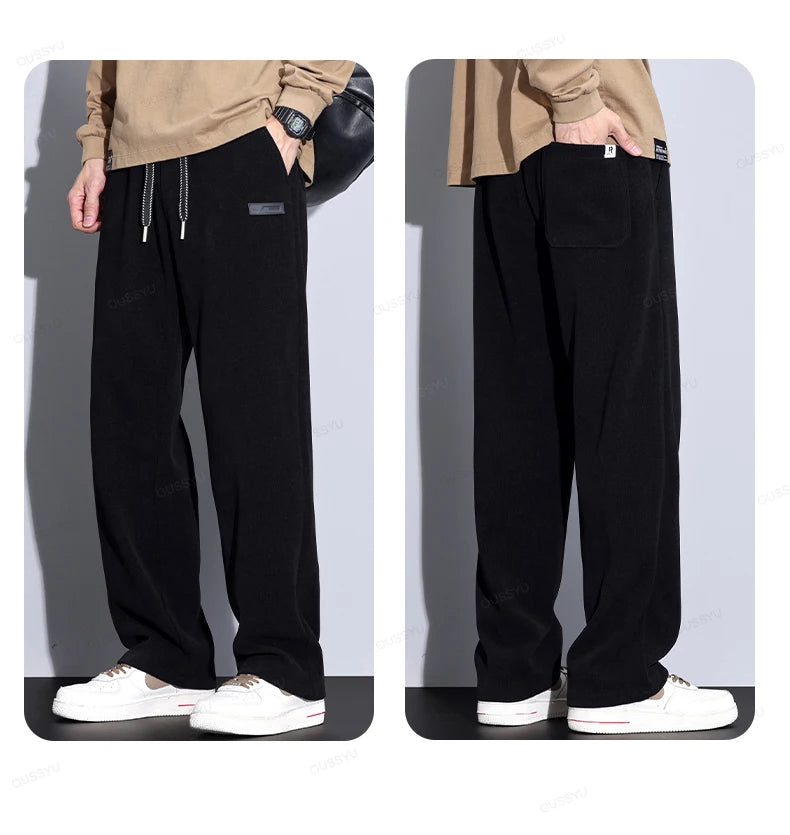 Co brandy Clothing Autumn Winter Corduroy Pants Men Elastic Waist Business Straight Thick Outdoors Casual Trousers Plus Size Gift